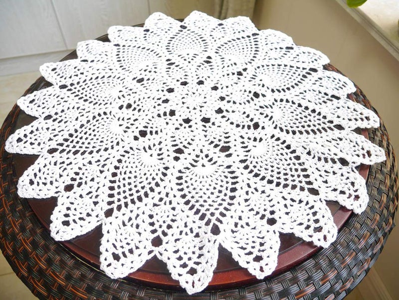 Damanni Cotton Handmade Crochet Lace Tablecloth Doilies Doily,Round,White,20 Inch,2PC - Image 2